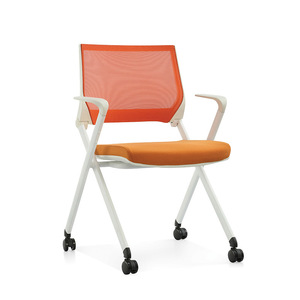 Chaise de formation pliante, chaise de conférence minimaliste orange pour personnel, bureau, hôtel, réunion avec roulettes - Product Image 1