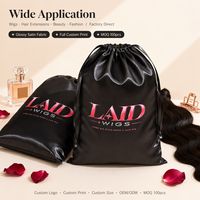 Sac à cordon personnalisé en satin noir imprimé, grand format, élégant et luxueux, pour cadeaux, chapeaux, chaussures, maillots de bain, accessoires capillaires et emballage de lots