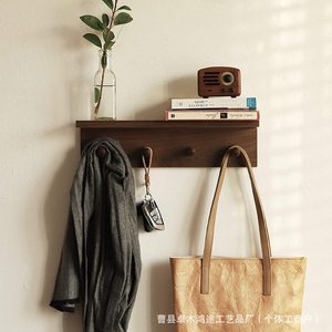 Solid Wood Wall Shelf 40x10x10.5cm Minimalist Coat <b>Rack</b> With Hooks For Entryway Bedroom Storage - Product Image 2