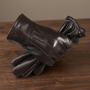 Gants de conduite en cuir à doigts entiers, hiver, unisexe, marron - Product Image 3
