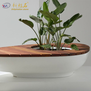 New Magic Stone Outdoor Oval Tree Pit Bench With Wood Top High Performance Concrete For Landscape Engineering - Product Image 1