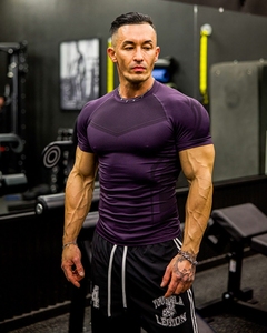 Magliette a Compressione Traspiranti da <span class=keywords><strong>Uomo</strong></span>, Maglia Sportiva <span class=keywords><strong>Viola</strong></span> a Maniche Corte per Allenamento e Fitness - Product Image 5