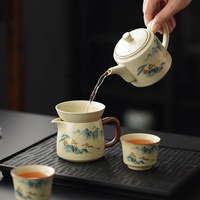 Service à thé Kung Fu en céramique Ru Kiln, 10 pièces, avec tasse de partage, plateau, couvercle et bol, en porcelaine faite à la main, pour cérémonie du thé et usage domestique