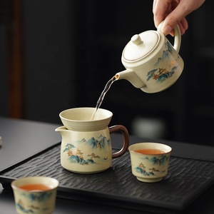 ชุดน้ำชาเซรามิก Ru Kiln 10 ชิ้น พร้อมถ้วยแบ่งชา ถาดชา ฝาปิด ถ้วยชา ทำด้วยมือจากพอร์ซเลน สำหรับพิธีชงชา ใช้ในบ้าน - Product Image 3