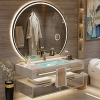 Meuble de salle de bain de luxe avec lavabo intégré en dalle de roche, combinaison de toilettes et de lavabo double vasque