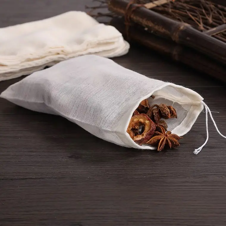 Commercio all'ingrosso riutilizzabile in cotone organico bustina di tè a base di erbe sacchetti di imballaggio di tè di tè vuota sacchetto filtro