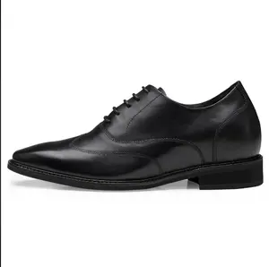 OEM siyah resmi elbise oxford kanat ucu gizli topuklu yüksekliği artan erkek ayakkabı deri erkekler yüksekliği artan ayakkabı