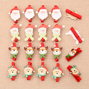 Suministros navideños, decoraciones navideñas, clips de madera con dibujos navideños, clips de madera pequeños de Papá Noel para bricolaje de 5 cm - Product Image 3