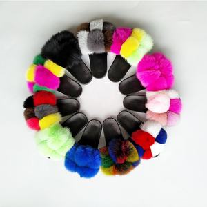 Sandales personnalisées pour femmes, extra moelleuses, en PVC, avec pompon, sandales 2020, pantoufles en vraie fourrure de renard, tongs en fourrure de raton laveur, fournisseur - Product Image 6