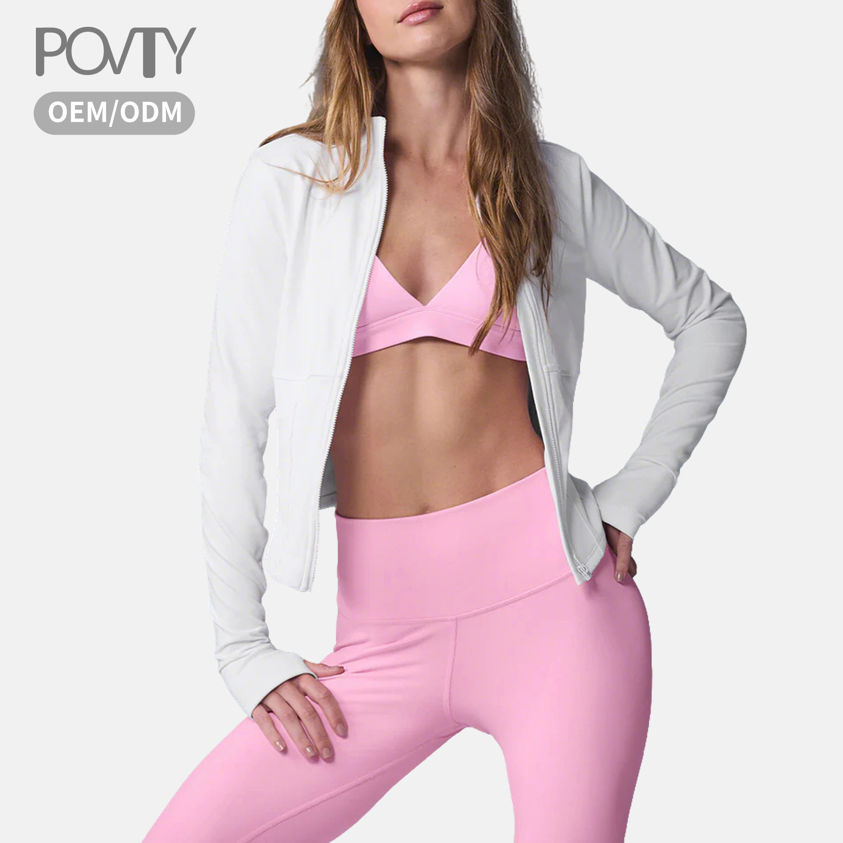 POVTY Custom Women's High Neck Sports Jacket Corset Slim Fit Long Sleeve Athletic Top Thumb Hole Full Zip Yoga Running Plus Size