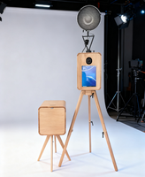 Photomaton rétro double face en bois avec impression en libre-service, écran tactile, capacité de 10 personnes, construction robuste, appareil photo