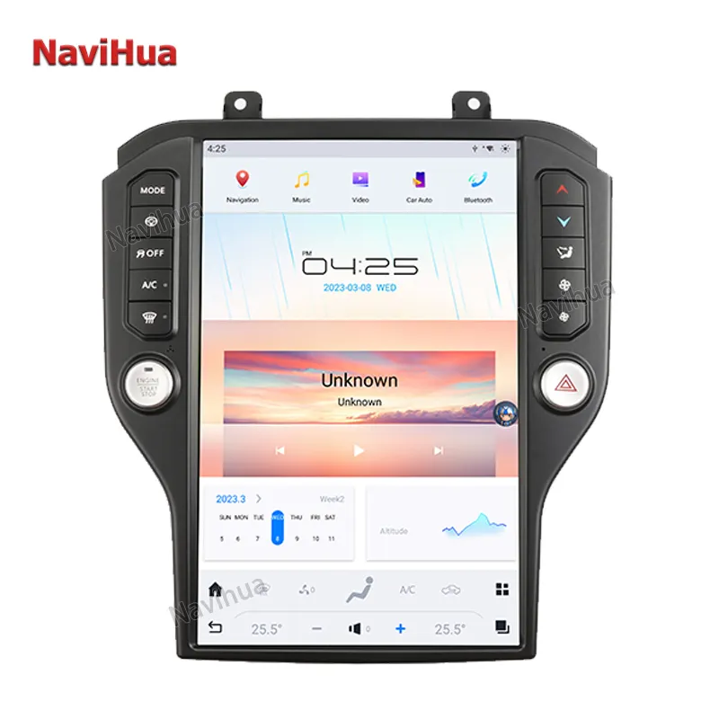 Navihua Car Radio Player GPS Navigation For Ford Mustang 2015-2020 Vertical Touch Screen Tesla Style Head Unit 14.4" NEW Style