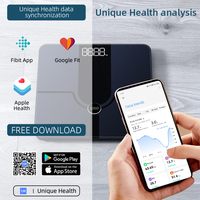 Báscula inteligente de cristal de alta precisión profesional personalizada única con medición de grasa para báscula corporal digital para peso de baño