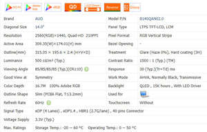 Cd: 1 B140QAN02.0 ، بدون لمس LCD/<span class=keywords><strong>m</strong></span> ، شاشة وحدة نمطية * من من من من من من نوع 500wled - Product Image 6
