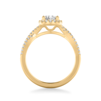 Bague de fiançailles personnalisée en or rose 14 carats avec double halo de diamants de laboratoire, taille ovale, certificat IGI, VVS D, pavé, à double sangle, pour mariage