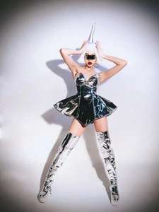 Mini-robe tutu argentée laser pour femme, danseuse, spectacle sur scène, cosplay, <span class=keywords><strong>en</strong></span> spandex/polyester - Product Image 3