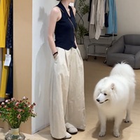Ensemble deux pièces été 2026 pour femme avec design patchwork - Gilet sans manches col polo coupe ample et pantalon décontracté à jambes larges