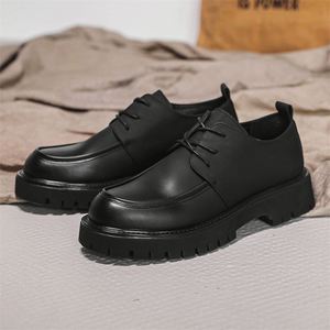 <b>Dress</b> Shoes for <b>Men</b> British Style Casual Formal Slip-On Autumn with Thick Soles Korean Version Black Leather Oxfords - Product Image 1