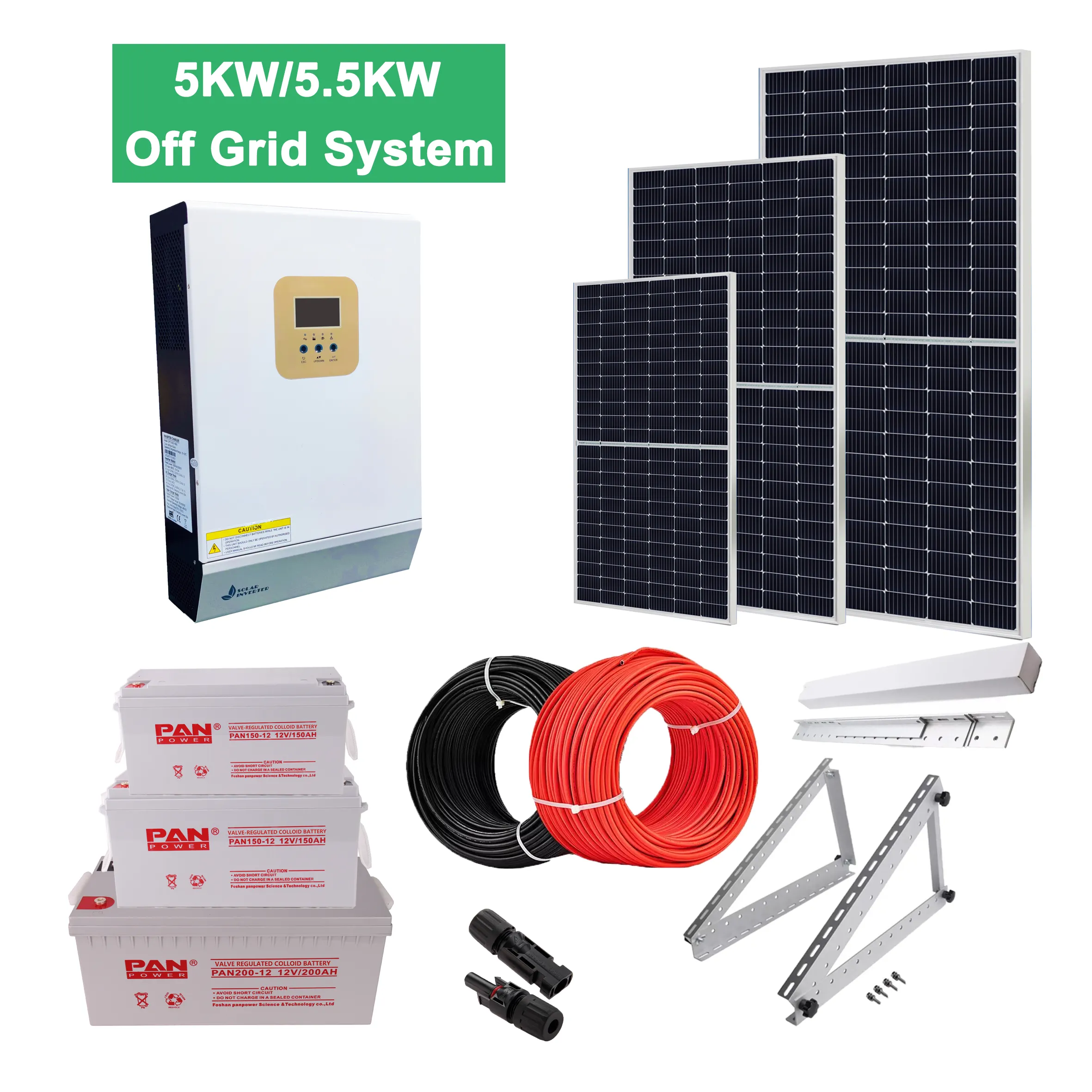 Paneles solares con batería de respaldo, inversor híbrido de 5500 vatios, sistema Solar fuera de la red, 5KW, 10KW, 15kw, 20KW