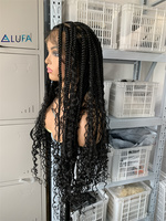 Perruque tressée transparente en dentelle complète LD025 pour femmes, cheveux synthétiques bouclés style bohème, avec baby hair et racine naturelle – Grande vente en stock
