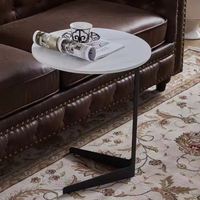 Kleiner Couchtisch aus Kohlenstoffstahl mit Steinplatte