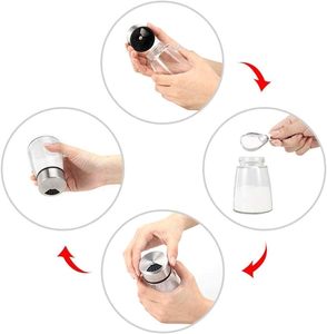 Petit pot en verre avec saupoudreuse réglable pour sel de mer, poivre et épices en poudre - Product Image 3