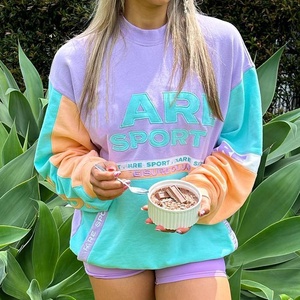 Felpa da donna con motivo a blocchi di colore personalizzato maglione Streetwear in pile di cotone Pullover girocollo con cappuccio per l'autunno - Product Image 4