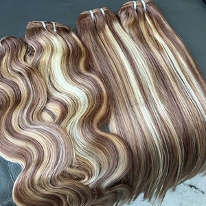 Extensions de Cheveux Humains Brésiliens Remy Vierges Bruts Super Double Drawn, Ondulés et Lisses, avec Mèches Blondes - Product Image 3