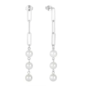 YILUN Dazzling 925 Sterling Silver Pearl Drop Earrings Chain Design Exquisite Fashion Earrings Jewelry for Women