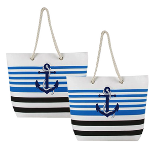 Bolsa de Playa de Lona con Estampado de Rayas y Asas de Cordón, Fabricada en India, Bengala Occidental - Product Image 2