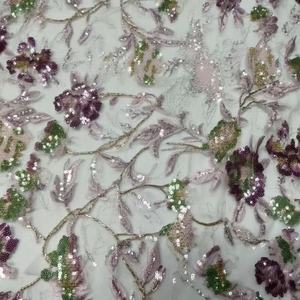 친환경 스팽글 비즈 자수 멀티컬러 레이스 원단 여성 웨딩 드레스 재봉용 튤 - Product Image 3