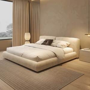 <span class=keywords><strong>Letto</strong></span> Moderno Minimalista Imbottito in Bouclé, <span class=keywords><strong>Letto</strong></span> a Piattaforma in Tessuto Teddy con Testiera Morbida per <span class=keywords><strong>Hotel</strong></span> e Appartamenti - Product Image 2