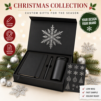 Carnet à couverture rigide A5 personnalisé noir mat avec flocon de neige argenté et stylo, coffret cadeau d'entreprise avec emballage rigide