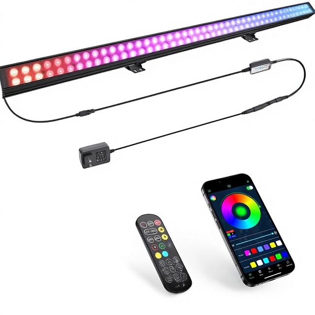 LED Stage Wash Light Bar 60W Dual-Row 108 LEDs Remote/App Control Multicolor IP33 Rated Aluminum Dimmable for Club Use