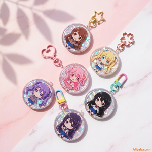 Wholesale <b>Custom</b> Printed Acrylic Charms Key Chain Cartoon Anime Acrylic Keychain Pin Stand Transparent Epoxy Acrylic Keyring - Product Image 3