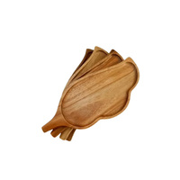 Plateau de service en bois sculpté en forme de feuille, plateau décoratif en bois massif pour servir des collations, des fruits et des aliments à la maison, plateau de service en bois
