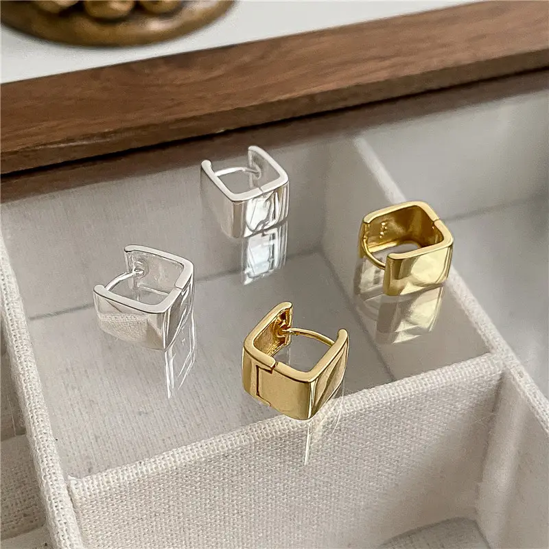 Women fashion jewelry bride vintage custom square buckle earrings s925 sterling silver hoops earrings 18k gold plated