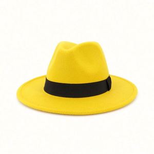 Sombrero Fedora de Ala Ancha para Hombre, Elegante, 100% Fieltro de Lana, con Banda Estampada, Color Negro - Product Image 5