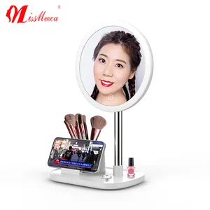 Missmeeca espejo carregador sem fio led, espelho para maquiagem com touch screen e ampliação de 15w, armazenamento compacto, 10x