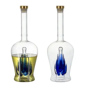 Wholesale Custom Handmade Aloe Shaped Art Empty Blue Agave Tequila 750ml Wine Whiskey Decanter Glass Liquor Bottle for Vodka