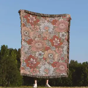 Kustom karpet tenun bunga jacquard Bohemia permadani rumbai selimut lempar