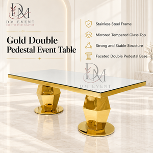 Mesa de Banquete Rectangular de Lujo con Cubierta de Espejo de Acero Inoxidable y Base Geométrica para Eventos y Bodas - Product Image 1