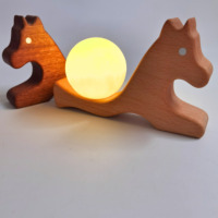 Nouveau Design Nordique En Bois Décoratif Veilleuse De Chevet Lune Globe Lumière Avec Support En Bois Massif Chambre Premium Sont Décor