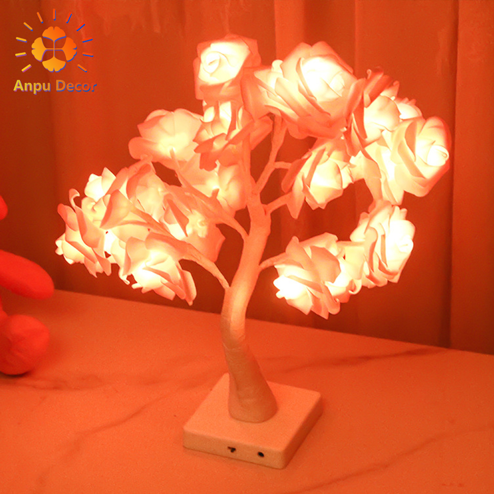 ANPU Decor Warm White LED Small Rose Tree Lights Indoor ABS Night Lights for Bedroom Decorations