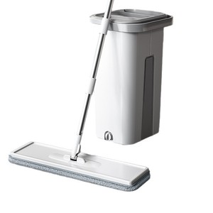 <b>Flat</b> <b>Mop</b> Rectangular Stainless Steel Pole Microfibre Head Self Wringer For Home Cleaning - Product Image 2