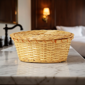 Panier rond en bambou naturel tissé à la main, écologique, avec couvercle, petit récipient de rangement, organiseur de table décoratif - Product Image 6