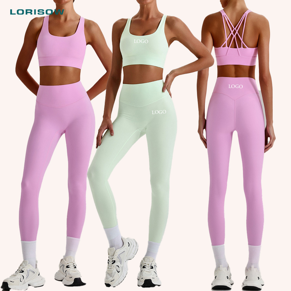 LORISOW High Quality Workout 2-Piece Apparel Fitness Workout Running Sports Tights High Waisted Butt-Lifting Yoga Legging Sets