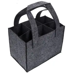 Wholesale Supplier Felt Packaging Red Wine Bags Custom Logo Portable Felt Wine Storage Tote Bag with Divider