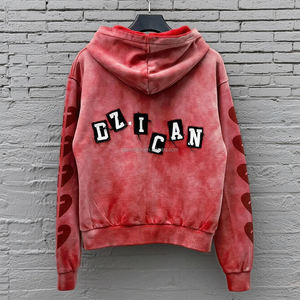 Sweat-shirts à capuche brodés de haute qualité, lourds, vintage, surdimensionnés, imprimés, unisexes, délavés à l'acide, avec fermeture éclair - Product Image 2