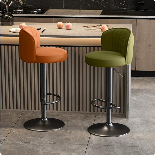 Soft Back Bar Stool Minimalist Kitchen Seating with Backrest Round Base ...